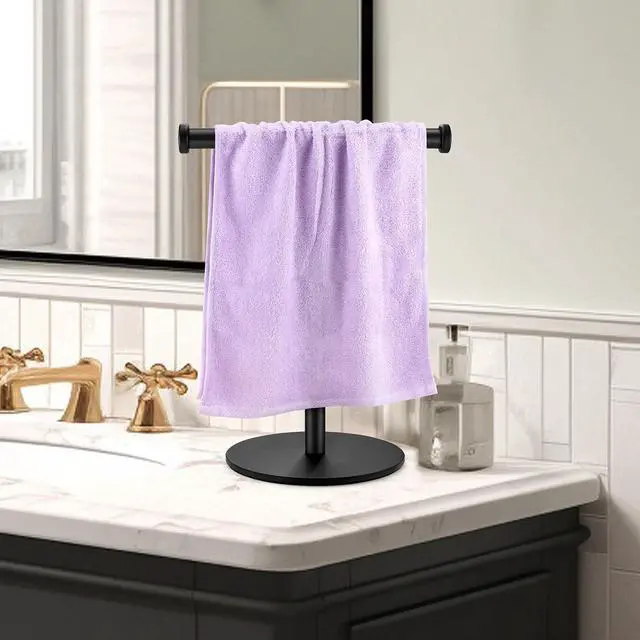 Alt view image 5 of 7 - Hand Towel Holder, Matte Black Bathroom Towel Racks, Countertop Towel Stand, T-Shape Towel Holder for Bathroom Kitchen, Size 11" L x 6.7" W x 16.1" H