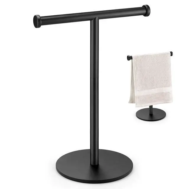 Alt view image 7 of 7 - Hand Towel Holder, Matte Black Bathroom Towel Racks, Countertop Towel Stand, T-Shape Towel Holder for Bathroom Kitchen, Size 11" L x 6.7" W x 16.1" H