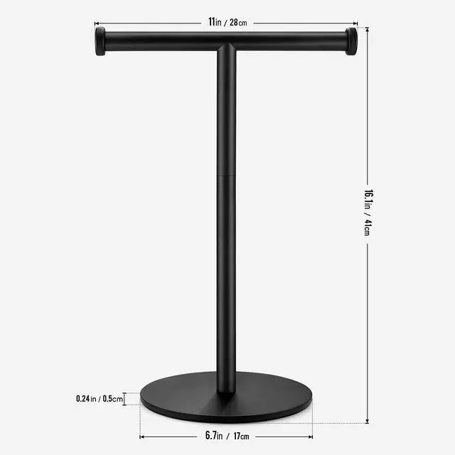 Alt view image 6 of 7 - Hand Towel Holder, Matte Black Bathroom Towel Racks, Countertop Towel Stand, T-Shape Towel Holder for Bathroom Kitchen, Size 11" L x 6.7" W x 16.1" H