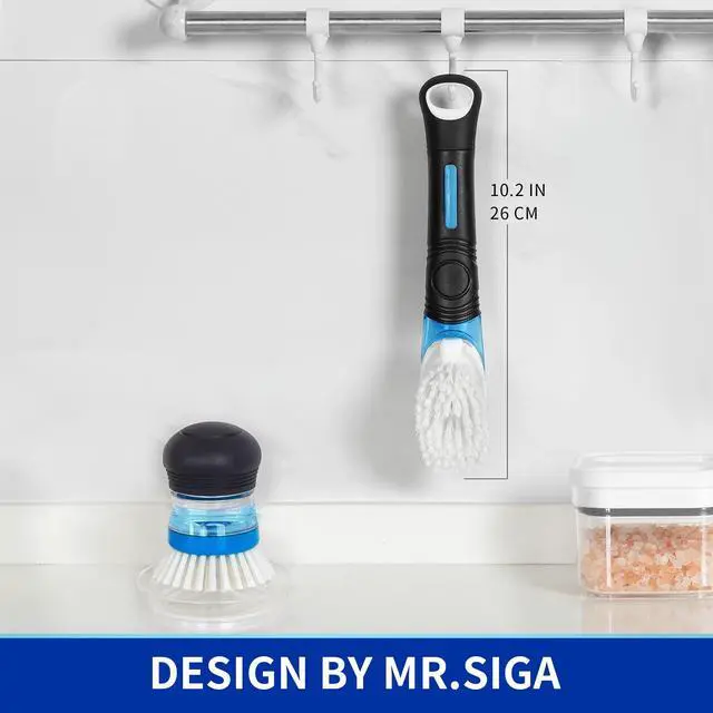 Alt view image 6 of 6 - Soap Dispensing Dish Brush, Kitchen Brush for Pot Pan Sink Cleaning, Black, Pack of 2