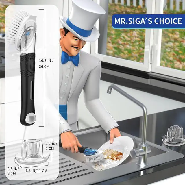 Alt view image 2 of 6 - Soap Dispensing Dish Brush Storage Set, Kitchen Brush with Holder for Pot Pan Sink Cleaning