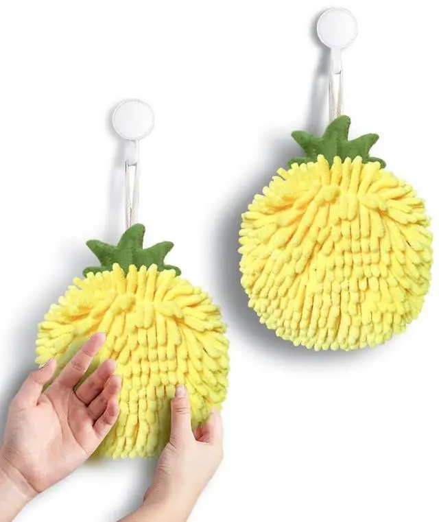 Main image of Fuzzy Ball Hand Towels (Set of 2) - Dry Your Hands Instantly and conveniently with This Creative Hand Towel Fruit Themed Decorative Towels for Bathroom (Pack of 2, Yellow Pineapple)
