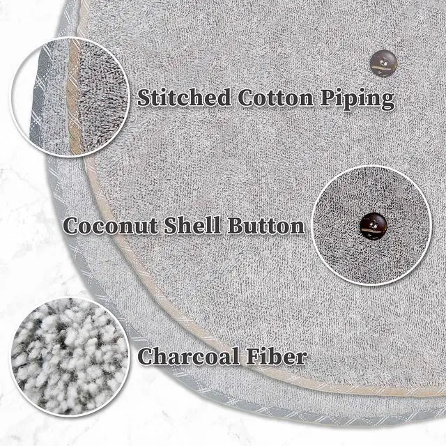 Alt view image 5 of 6 - Hand Towels with Hanging Loops, Absorbent Charcoal Fiber Cleaning Clothes with Coconut Shell Button for Kitchen, Round Shape, Set of 2, Grey