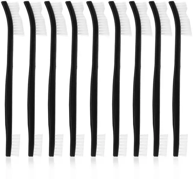 Main image of Double-Ended Nylon Cleaning Brushes, Set of 9, Black & White, Plastic Handles, Ideal for All Kinds of Small Objects