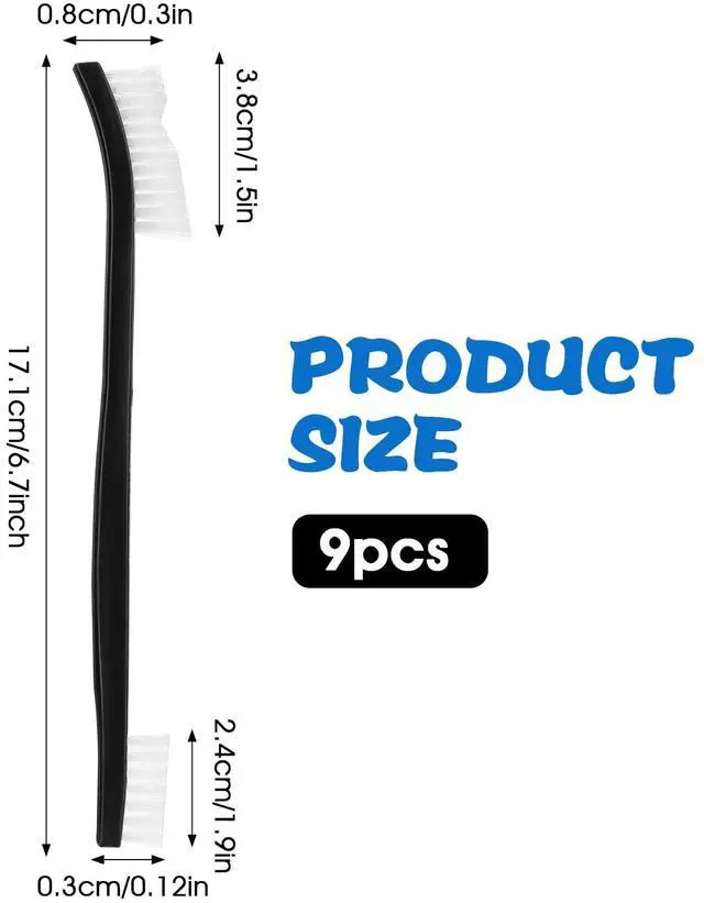 Alt view image 2 of 7 - Double-Ended Nylon Cleaning Brushes, Set of 9, Black & White, Plastic Handles, Ideal for All Kinds of Small Objects