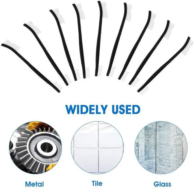 Alt view image 5 of 7 - Double-Ended Nylon Cleaning Brushes, Set of 9, Black & White, Plastic Handles, Ideal for All Kinds of Small Objects