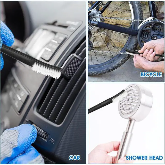 Alt view image 4 of 7 - Double-Ended Nylon Cleaning Brushes, Set of 9, Black & White, Plastic Handles, Ideal for All Kinds of Small Objects