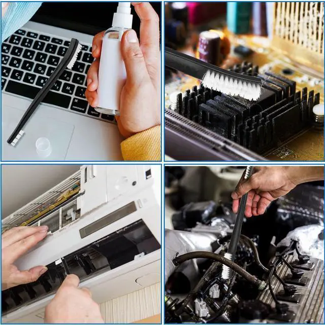 Alt view image 3 of 7 - Double-Ended Nylon Cleaning Brushes, Set of 9, Black & White, Plastic Handles, Ideal for All Kinds of Small Objects