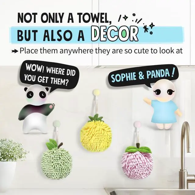Alt view image 7 of 7 - Fuzzy Ball Hand Towels (Set of 2) - Dry Your Hands Instantly and conveniently with This Creative Hand Towel Fruit Themed Decorative Towels for Bathroom (Pack of 2, Yellow Pineapple)