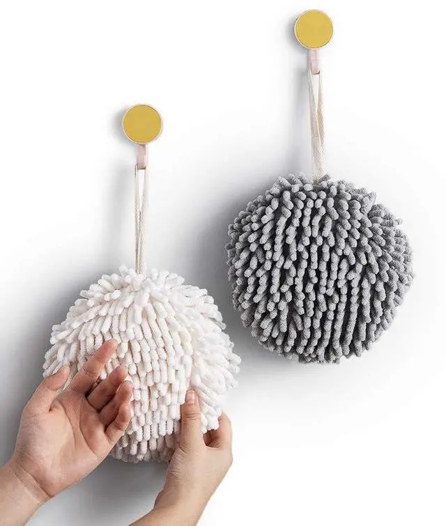 Main image of Fuzzy Ball Towel (Set of 2) White and Gray - Dry Your Hand Instantly conveniently with This Creative Bath Towel Set Decorative Towels for Bathroom (Pack of 2)