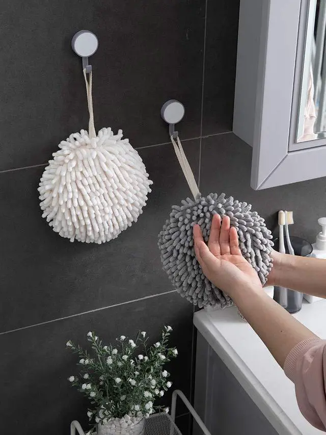 Alt view image 2 of 7 - Fuzzy Ball Towel (Set of 2) White and Gray - Dry Your Hand Instantly conveniently with This Creative Bath Towel Set Decorative Towels for Bathroom (Pack of 2)