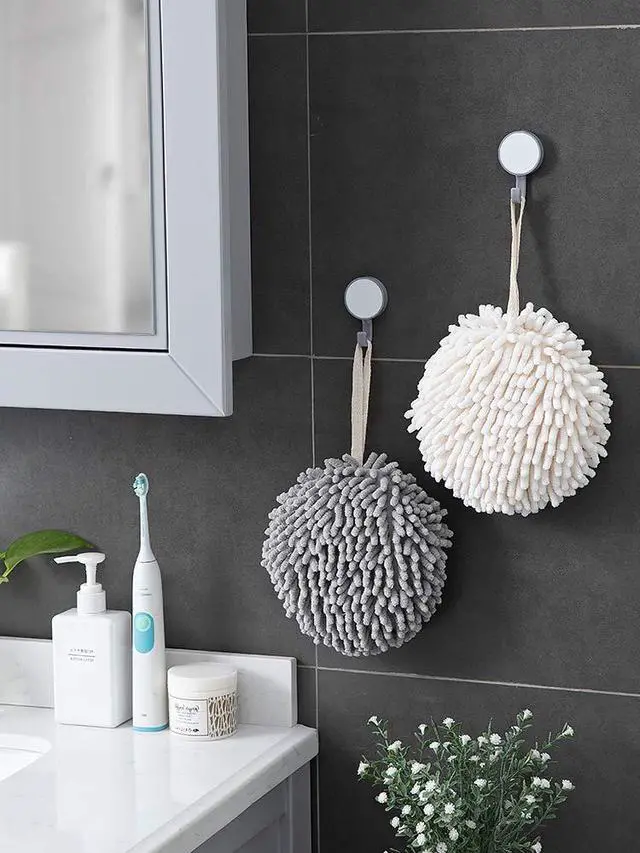 Alt view image 3 of 7 - Fuzzy Ball Towel (Set of 2) White and Gray - Dry Your Hand Instantly conveniently with This Creative Bath Towel Set Decorative Towels for Bathroom (Pack of 2)