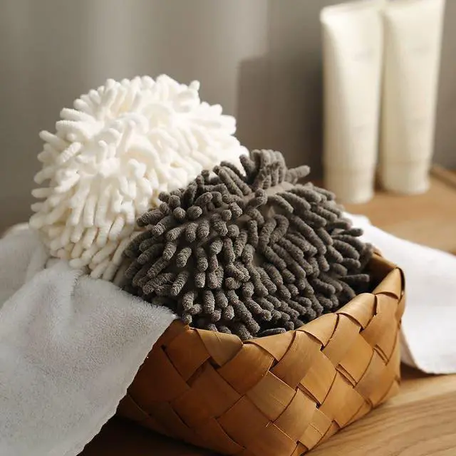 Alt view image 3 of 6 - Chenille Hand Towel, Cute Flat Ball Shape, Thickened Sponge Instant Absorbent Quick-Drying Towel, Kitchen Bathroom Hanging Convenient Quick-Drying (White Gray)