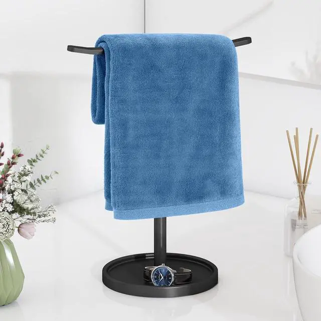 Main image of Hand Towel Holder, Stainless Steel Towel Holder Stand for Bathroom, Kitchen Countertop, T-Shaped Hand Towel Rack Stand, Black
