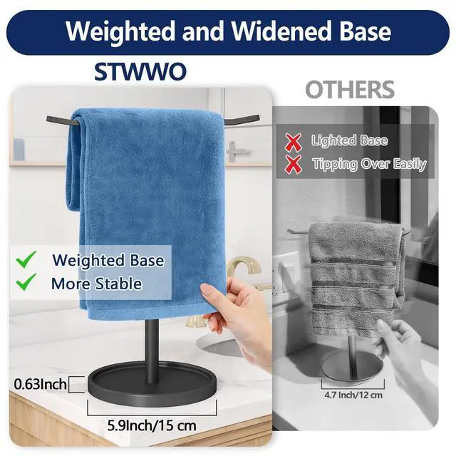 Alt view image 2 of 7 - Hand Towel Holder, Stainless Steel Towel Holder Stand for Bathroom, Kitchen Countertop, T-Shaped Hand Towel Rack Stand, Black