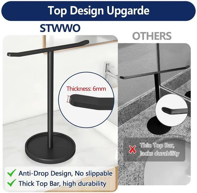 Alt view image 3 of 7 - Hand Towel Holder, Stainless Steel Towel Holder Stand for Bathroom, Kitchen Countertop, T-Shaped Hand Towel Rack Stand, Black