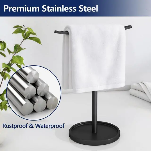 Alt view image 4 of 7 - Hand Towel Holder, Stainless Steel Towel Holder Stand for Bathroom, Kitchen Countertop, T-Shaped Hand Towel Rack Stand, Black
