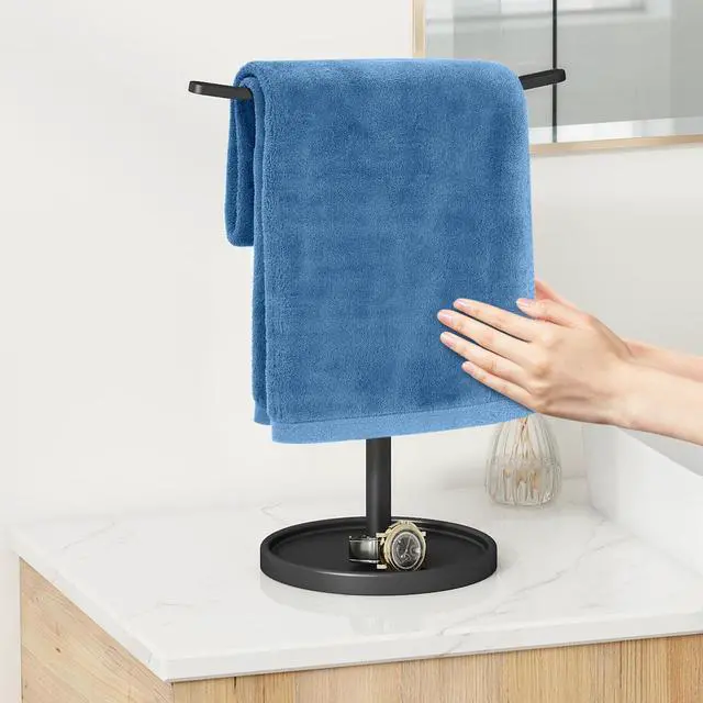 Alt view image 7 of 7 - Hand Towel Holder, Stainless Steel Towel Holder Stand for Bathroom, Kitchen Countertop, T-Shaped Hand Towel Rack Stand, Black