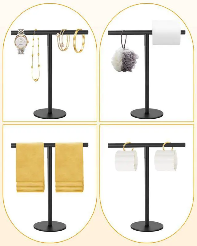 Alt view image 7 of 7 - Hand Towel Holder, Bathroom Towel Racks, Countertop Towel Stand, T-Shape Towel Holder for Kitchen, Matte Black Standing Towel Bar