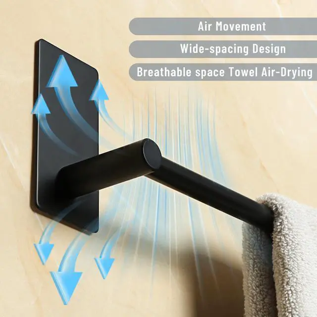 Alt view image 4 of 7 - Adhesive Towel Bar 12 Inch Towel Racks for Bathroom SUS 304 Stainless Steel,Bathroom Towel Holder No Drill, Strong Self Adhesive Towel Hanger Wall Mounted,Matte Black