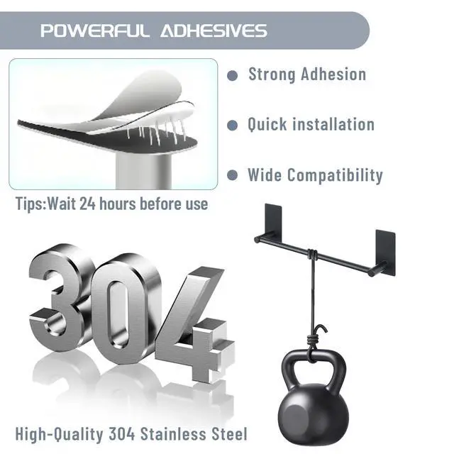 Alt view image 5 of 7 - Adhesive Towel Bar 12 Inch Towel Racks for Bathroom SUS 304 Stainless Steel,Bathroom Towel Holder No Drill, Strong Self Adhesive Towel Hanger Wall Mounted,Matte Black