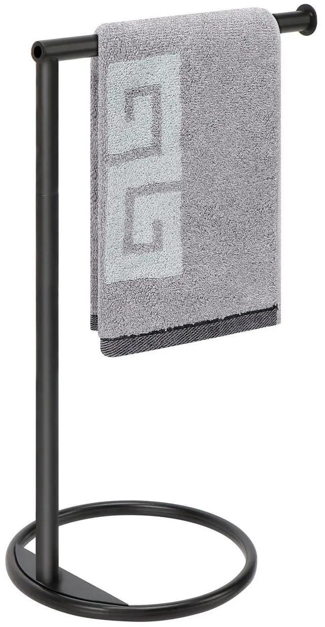 Main image of Hand Towel Holder Stand, Thicken Metal L Shape Hand Towel Rack, Small Towel Ring, Stable Standing Towel Bar for Bathroom Kitchen Vanity Countertop, 8 L 14 H (Matte Black, 1 Pack)