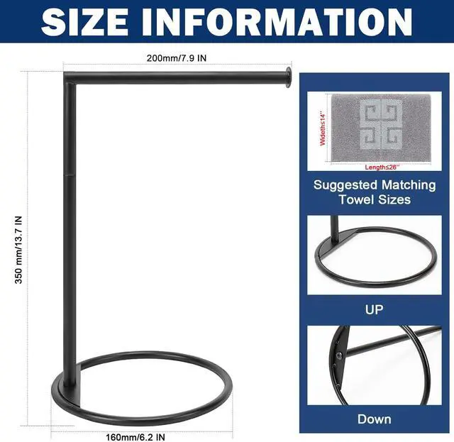 Alt view image 2 of 6 - Hand Towel Holder Stand, Thicken Metal L Shape Hand Towel Rack, Small Towel Ring, Stable Standing Towel Bar for Bathroom Kitchen Vanity Countertop, 8 L 14 H (Matte Black, 1 Pack)