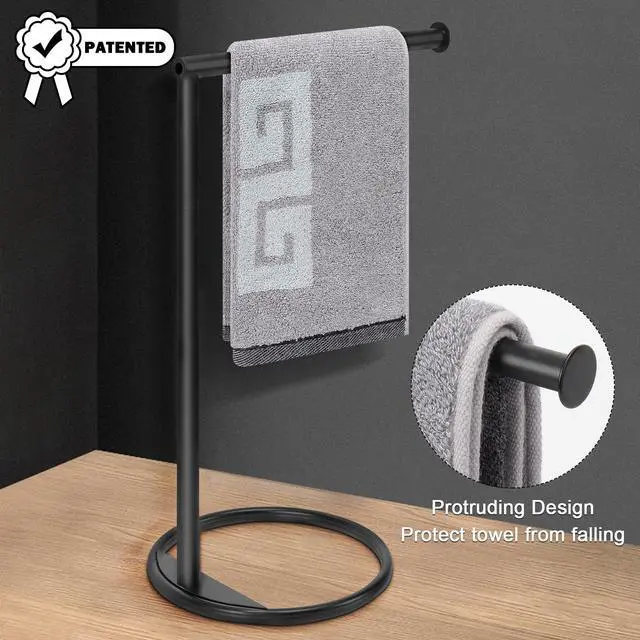 Alt view image 4 of 6 - Hand Towel Holder Stand, Thicken Metal L Shape Hand Towel Rack, Small Towel Ring, Stable Standing Towel Bar for Bathroom Kitchen Vanity Countertop, 8 L 14 H (Matte Black, 1 Pack)