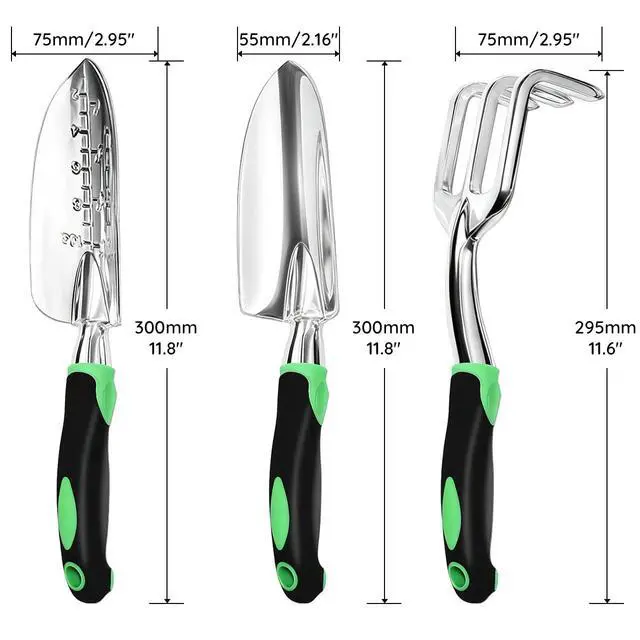 Alt view image 6 of 7 - Garden Tool Set, 3 Pack Aluminum Heavy Duty Gardening Kit Includes Hand Trowel, Transplant Trowel and Cultivator Hand Rake with Soft Rubberized Non-Slip Ergonomic Handle, Garden Gifts