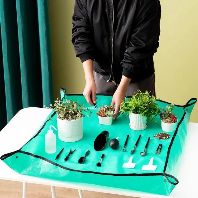 Alt view image 5 of 7 - 25Pcs Mini Garden Hand Transplanting Succulent Tools Set, 39.4" Thickened Repotting Mat & Plant Tag, Miniature Planting Indoor Fairy Care, Potting, Cactus, Houseplant Bonsai Tool Kit (Black)