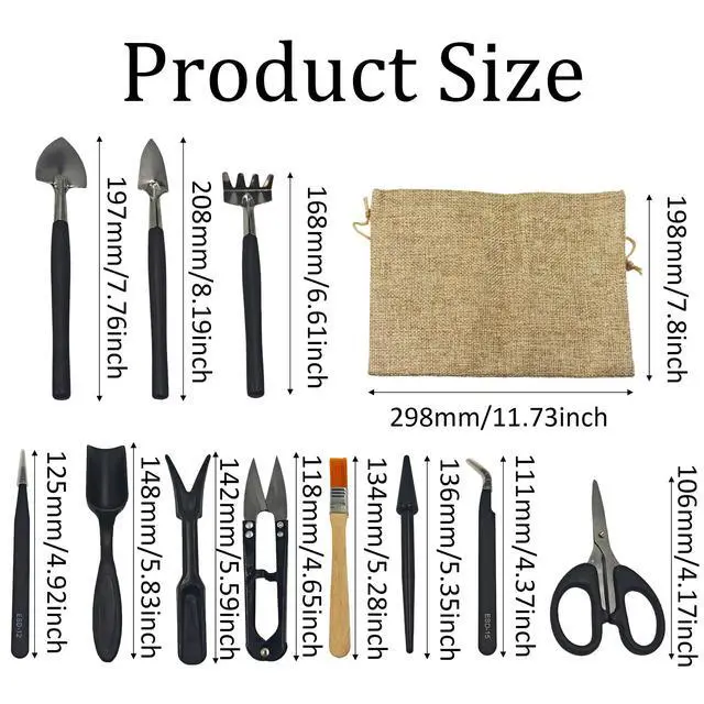 Alt view image 2 of 7 - 13Pcs Succulent Tools Set Mini Garden Tools Kit for Indoor Bonsai Cactus Care with Pruning Shears Scissors Transplanting Tools for Houseplant
