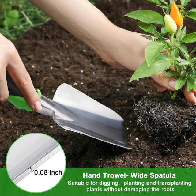 Alt view image 4 of 7 - Garden Tools Set, 3 Pack Heavy Duty Gardening Tools Set Include Garden Shovel, Transplant Trowel and Hand Rake with Ergonomic Non-Slip Handle, Aluminum Alloy Lawn and Garden Hand Tools for Planting