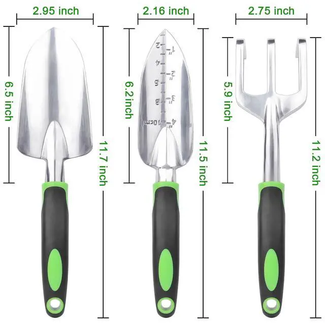 Alt view image 2 of 7 - Garden Tools Set, 3 Pack Heavy Duty Gardening Tools Set Include Garden Shovel, Transplant Trowel and Hand Rake with Ergonomic Non-Slip Handle, Aluminum Alloy Lawn and Garden Hand Tools for Planting