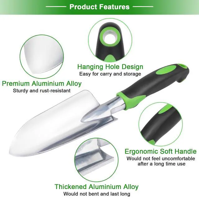 Alt view image 3 of 7 - Garden Tools Set, 3 Pack Heavy Duty Gardening Tools Set Include Garden Shovel, Transplant Trowel and Hand Rake with Ergonomic Non-Slip Handle, Aluminum Alloy Lawn and Garden Hand Tools for Planting