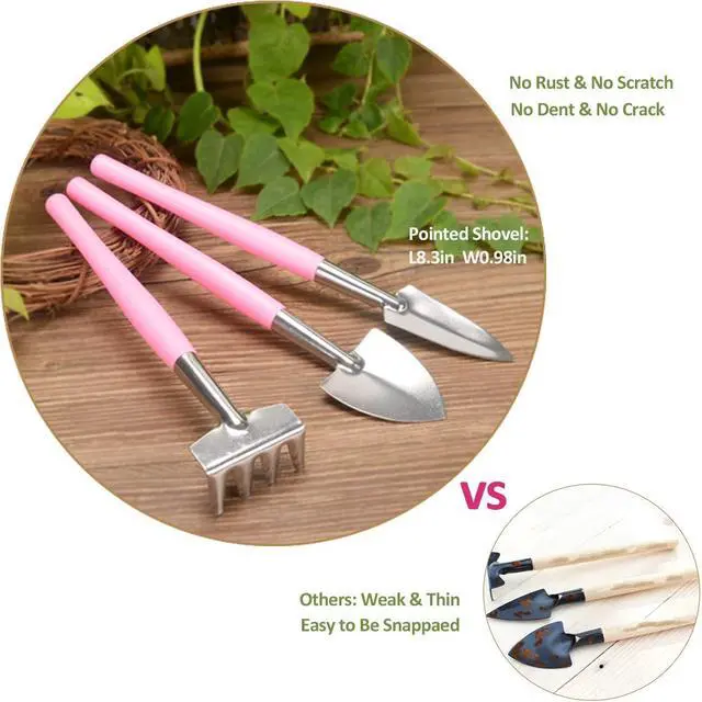 Alt view image 4 of 7 - 25Pcs Mini Garden Hand Transplanting Succulent Tools Set, 39.4" Thickened Repotting Mat & Plant Tag, Miniature Planting Indoor Fairy Care, Potting, Cactus, Houseplant Bonsai Tool Kit (Pink)