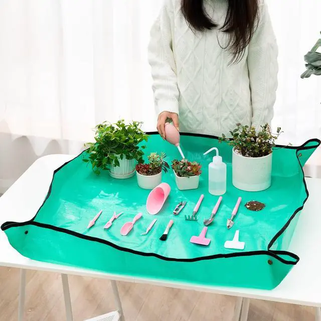 Alt view image 5 of 7 - 25Pcs Mini Garden Hand Transplanting Succulent Tools Set, 39.4" Thickened Repotting Mat & Plant Tag, Miniature Planting Indoor Fairy Care, Potting, Cactus, Houseplant Bonsai Tool Kit (Pink)
