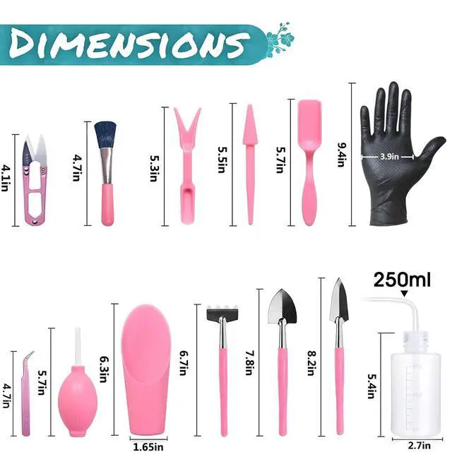Alt view image 7 of 7 - 25Pcs Mini Garden Hand Transplanting Succulent Tools Set, 39.4" Thickened Repotting Mat & Plant Tag, Miniature Planting Indoor Fairy Care, Potting, Cactus, Houseplant Bonsai Tool Kit (Pink)