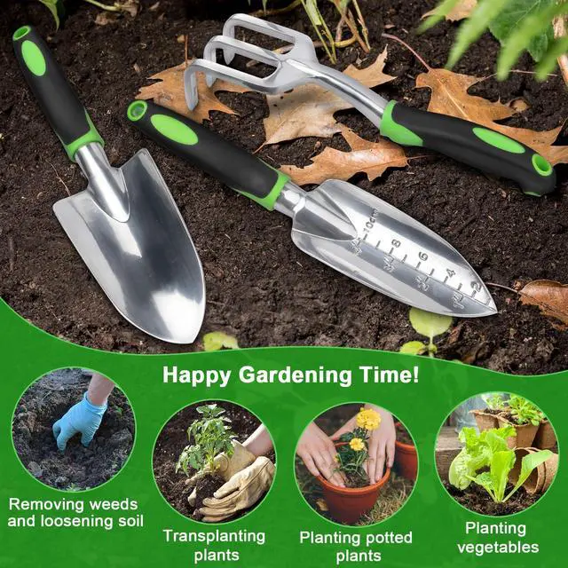 Alt view image 7 of 7 - Garden Tools Set, 3 Pack Heavy Duty Gardening Tools Set Include Garden Shovel, Transplant Trowel and Hand Rake with Ergonomic Non-Slip Handle, Aluminum Alloy Lawn and Garden Hand Tools for Planting
