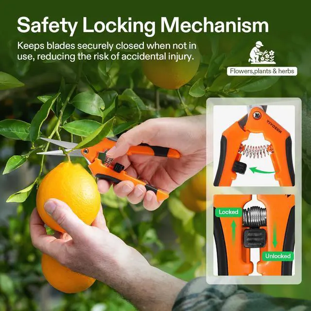 Alt view image 5 of 7 - 6.5 Inch Gardening Scissors Hand Pruner Pruning Shear with Straight Stainless Steel Blades Orange 1-Pack
