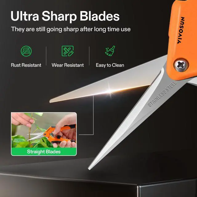 Alt view image 6 of 7 - 6.5 Inch Gardening Scissors Hand Pruner Pruning Shear with Straight Stainless Steel Blades Orange 1-Pack