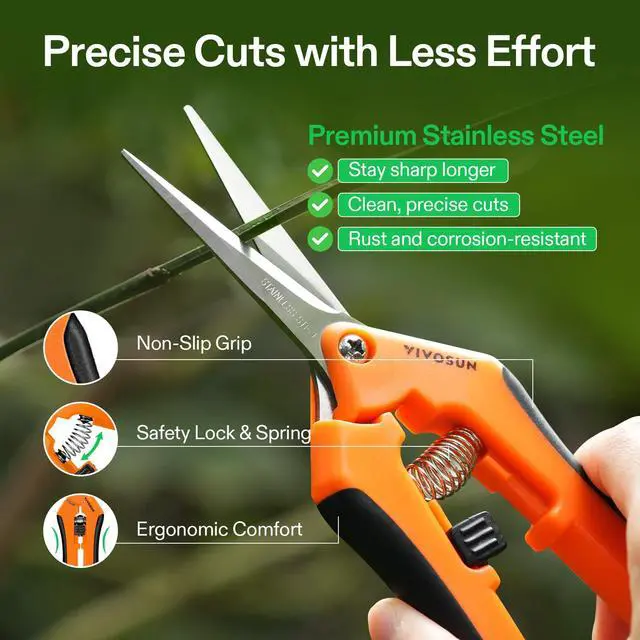 Alt view image 4 of 7 - 6.5 Inch Gardening Scissors Hand Pruner Pruning Shear with Straight Stainless Steel Blades Orange 1-Pack