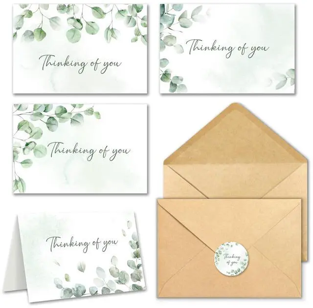 Main image of 24 Thinking of You Cards with Envelopes, 4x6 Inch Watercolor Eucalyptus Leaves 4 Designs, Note Greeting Encouragement Sympathy Condolences Card for Family, Friends - Blank Inside