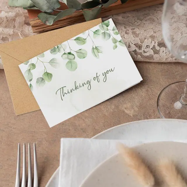 Alt view image 3 of 6 - 24 Thinking of You Cards with Envelopes, 4x6 Inch Watercolor Eucalyptus Leaves 4 Designs, Note Greeting Encouragement Sympathy Condolences Card for Family, Friends - Blank Inside