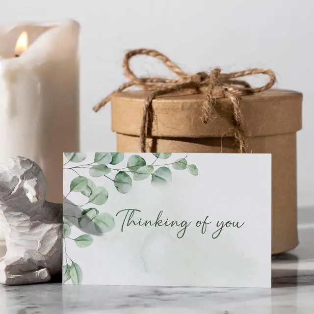 Alt view image 6 of 6 - 24 Thinking of You Cards with Envelopes, 4x6 Inch Watercolor Eucalyptus Leaves 4 Designs, Note Greeting Encouragement Sympathy Condolences Card for Family, Friends - Blank Inside