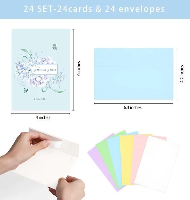 Alt view image 2 of 7 - 24 Pack Floral Christian Thinking of You Cards with Self-adhesive Envelopes, 4"x6" Boxed Blessing Religious Note Cards with Sentiments Inside, 24 Bible Verses, 24 Designs