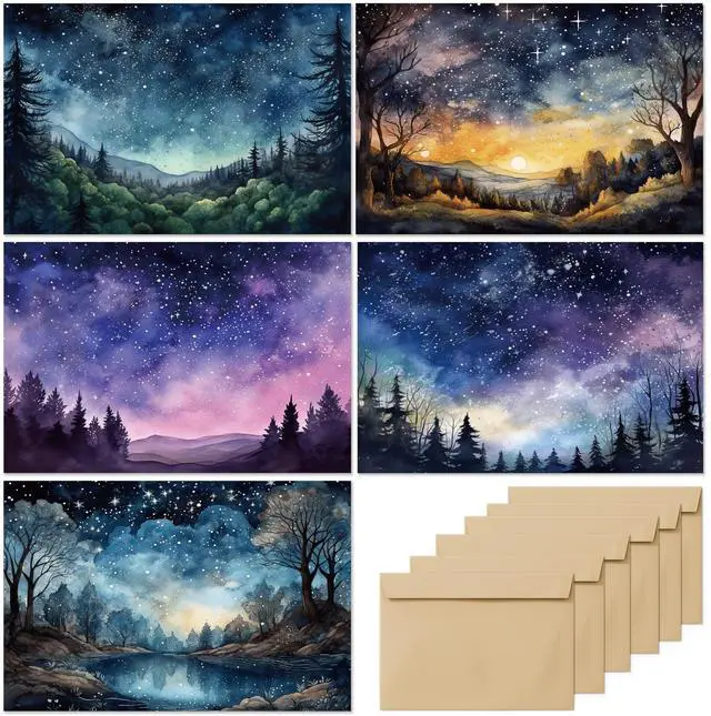 Main image of Blank Cards with Envelopes All Occasion,Watercolor Starry Night Sky Design Blank Greeting Cards 4x6,20Pack -Blank Greeting Cards,Note Cards with Matching Peel-and-Seal Rustic Envelopes