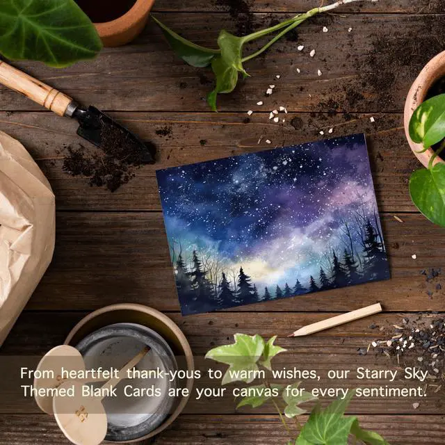 Alt view image 2 of 7 - Blank Cards with Envelopes All Occasion,Watercolor Starry Night Sky Design Blank Greeting Cards 4x6,20Pack -Blank Greeting Cards,Note Cards with Matching Peel-and-Seal Rustic Envelopes