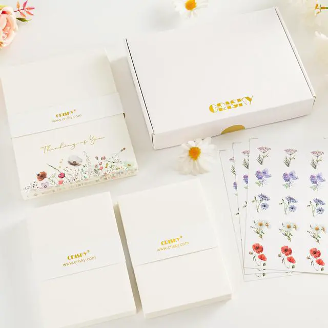Alt view image 3 of 5 - 12 Pack Thinking of You Cards with Envelopes 4 Assorted, 4x6, Encouragement Cards, Wildflower Gold Foil Greeting cards, Blank Inside, Note Cards