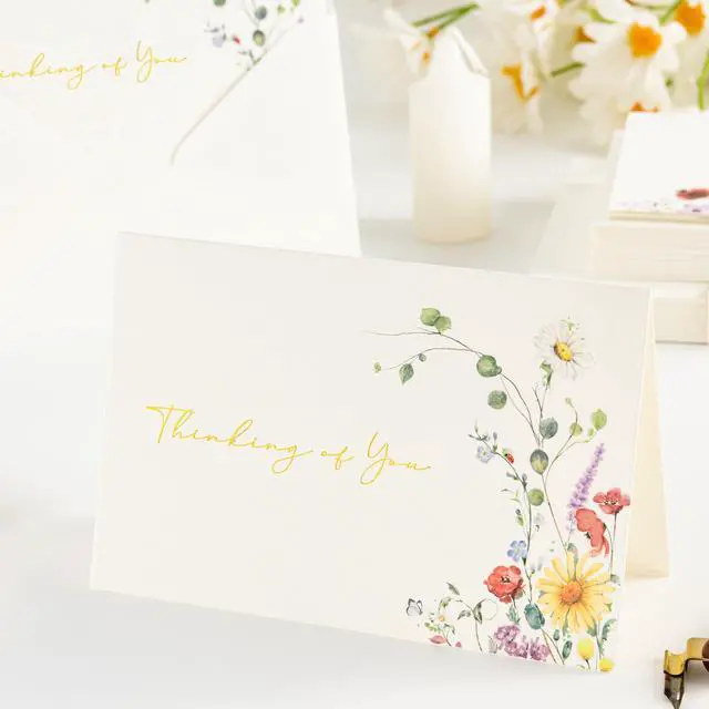 Alt view image 5 of 5 - 12 Pack Thinking of You Cards with Envelopes 4 Assorted, 4x6, Encouragement Cards, Wildflower Gold Foil Greeting cards, Blank Inside, Note Cards