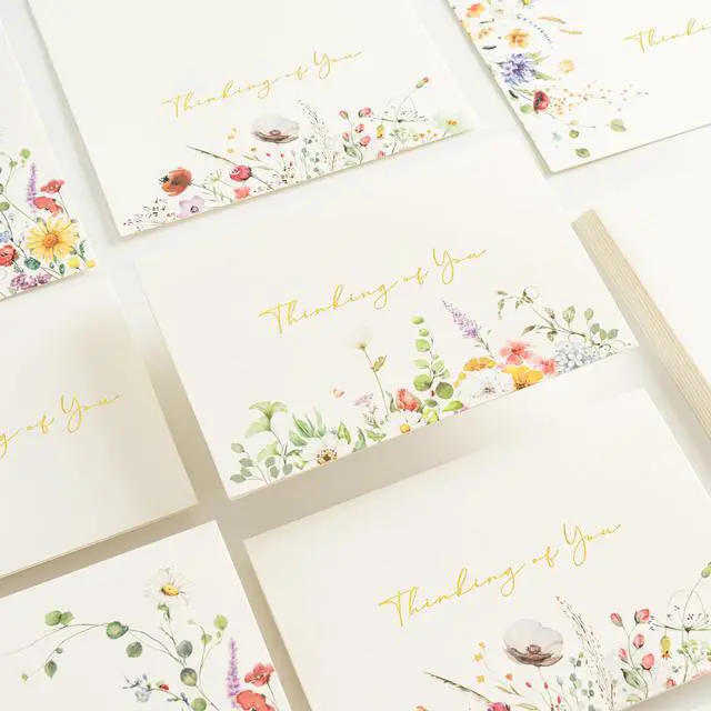 Alt view image 4 of 5 - 12 Pack Thinking of You Cards with Envelopes 4 Assorted, 4x6, Encouragement Cards, Wildflower Gold Foil Greeting cards, Blank Inside, Note Cards